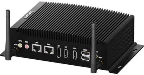 BASOARO Mini PC Fanless Mini PC Industriale Win 11 Pro Core i7 10510U, 16GB RAM 256GB SSD, Doppia LAN RJ45, Triplo Display 4K (2HD+DP), 2 RS232/422/485 COM, GPIO, 6 USB, WiFi, BT