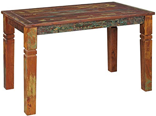 FineBuy Esszimmertisch KALKUTTA 120 x 70 x 76 cm, Massivholz Esstisch für 4-6 Personen, Küchentisch Bootsholz Shabby Chic, Tisch Esszimmer rechteckig