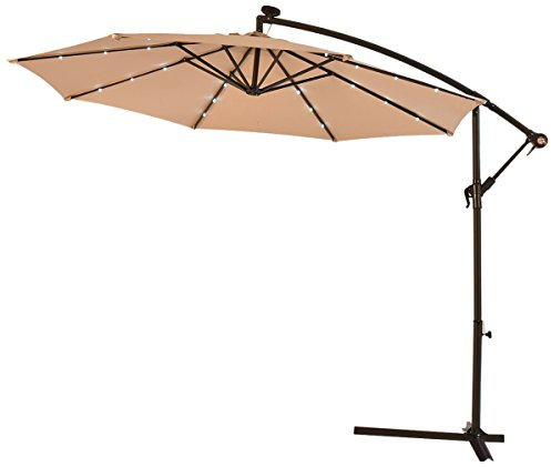 fp-tech fp-jd4012l Sombrilla de jardín, excéntrico con panel solar y 24 LED Gia fotomatón, Beige, 3 x 3 m