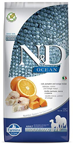 Farmina N&D Ocean Adult Medium Pellets Hundefutter (Trockenfutter, mit hochwertigen Vitaminen und natürliche Antioxidantien, ohne Mais, Zutaten: Kabeljau und Orange, Portionsgröße: 12 kg)