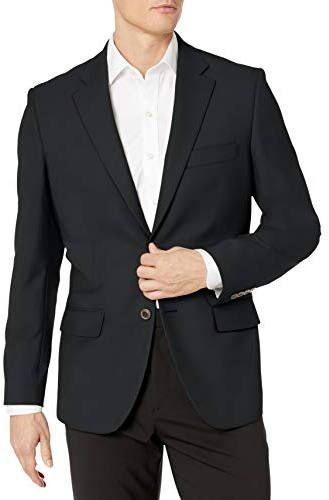 Amazon Essentials Men's Long-Sleeve Classic-Fit Button-Front Stretch Blazer, Black, 44