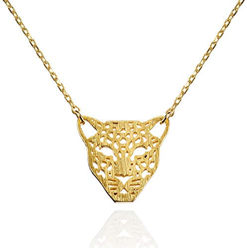 NAMANA Panther-Anhänger mit Halskette, gebürstetes Finish, Katzen-Halskette, Gold Halskette fur damen, Damenhalskette mit Geschenkbox.