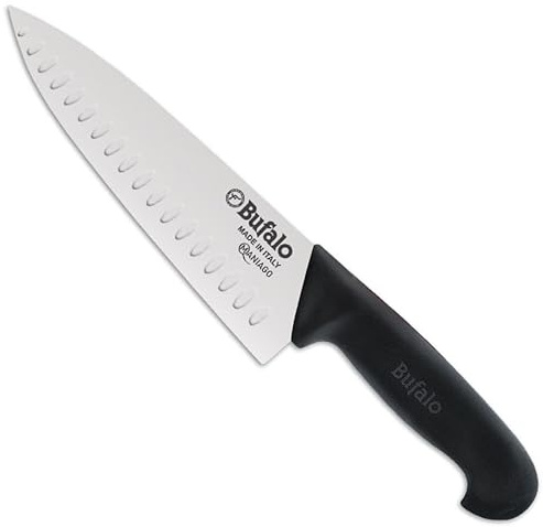 Coltello Trinciante Lama Alveolata 20 cm Bufalo Cuoco S667/20 Manico Nero