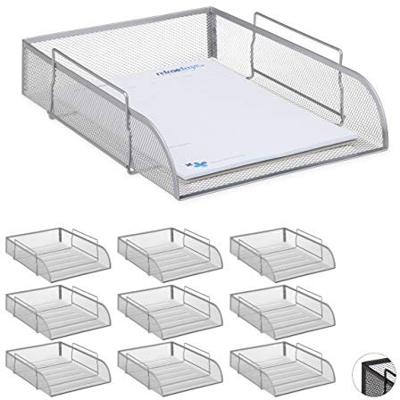 10 x stapelbare Dokumentenablage, Büro Briefablage aus Metall für DIN A4, Schreibtischablage BxT 26x33,5 cm, Silber