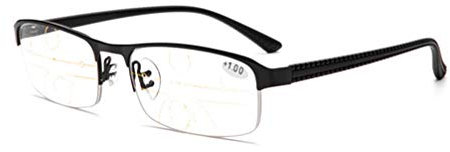 RXBFD Blaulichtfilter Brille Photochrome Progressive multifokale Lesebrille, Aluminiumrahmen halb umrandete polarisierte Sonnenbrille Nahe und Ferne Leser