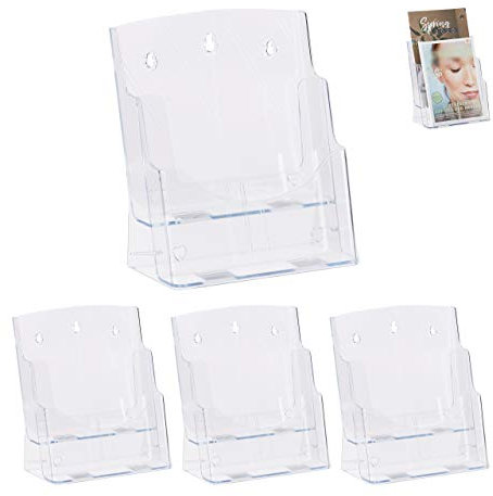 Relaxdays 4 x Prospekthalter A4 / DIN Lang, 2 Etagen, Acryl, Flyer Aufsteller Tisch & Wand, HBT: 27,5x24x15cm, transparent