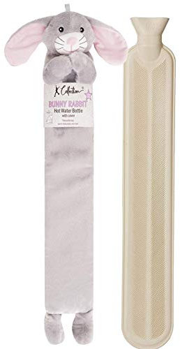 Extra Long Hot Water Bottle – Super Soft Novelty Plush Cover – Natural Rubber 2L Capacity – 72cm Long – Perfect for Pain Relief on Aches or Injuries (Rabbit)