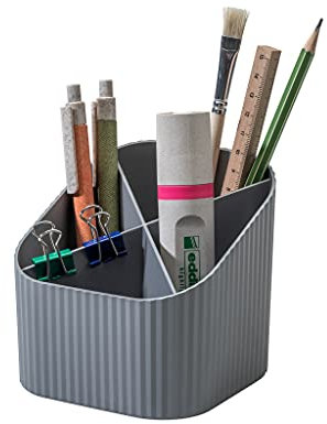 Schreibtischköcher KARMA, mit 4 Fächern, umweltfreundlich aus 80-100 prozent Recyclingmaterial, Stiftehalter, 17248-18, öko-grau