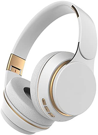 XJST Auriculares Inalámbricos sobre Auriculares Bluetooth, Auriculares Estéreo Inalámbricos Y Cableados Plegables, con Micrófono Incorporado, Cómodos Tazas De Orejas, para Un Waring Prolongado,Blanco