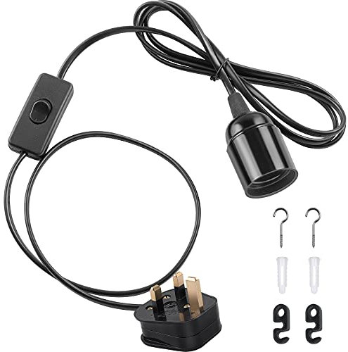 DiCUNO E27 Lampholder, Pendant Light Ceiling Lighting Fitting, Suspended Pendant Light Fitting Kit, Black, 2M, 1Pack