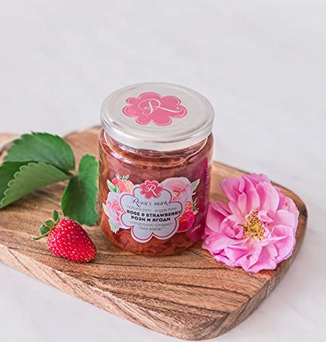 Rose Petals jam , Rose Damascene Gourmet Confiture, for Cooking, Cakes, Drinks, Breakfast, Snacks (Rose with Strawberries)