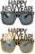 Dusenly 2 Stück Happy New Year Brillen Strasssteine Schwarz Gold Silvester Party Brillen Requisiten für Silvester Party Dekorationen (Schwarz/Gold)