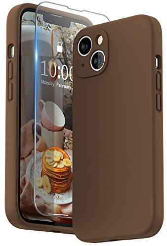 SURPHY Hülle Kompatibel mit iPhone 13 Hülle Silikon mit Displayschutzfolie, Handyhülle iPhone 13 Case Silikon Kameraschutz, iPhone 13 Hülle Schutzhülle Schutzschale 6,1 Zoll 2021 (Braun)