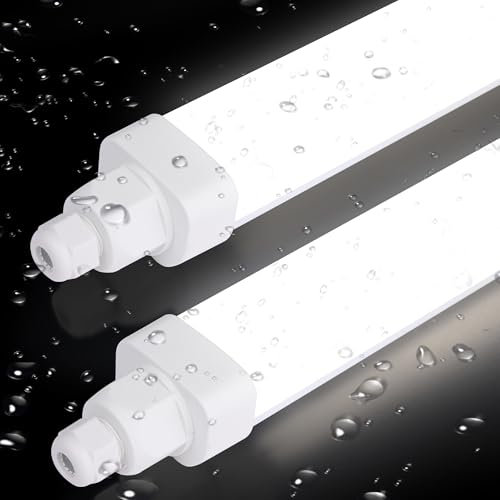 Allesin Premium 120lm/w, 2er Pack Feuchtraumleuchte LED 150CM, 45W 5400LM Led Röhre, Kaltweiß Reihenschaltung Kellerlampe IP65 Wasserfest Werkstattlampe Leuchtstoffröhre Leuchte
