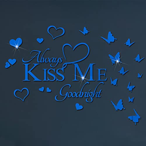 3D Acryl Spiegel Wandaufkleber mit Schmetterlingen und Herzform, KISS ME Goodnight Zitate Wandtattoo, abnehmbare Wanddekoration für Dekoration zu Hause, Wohnzimmer, Schlafzimmer