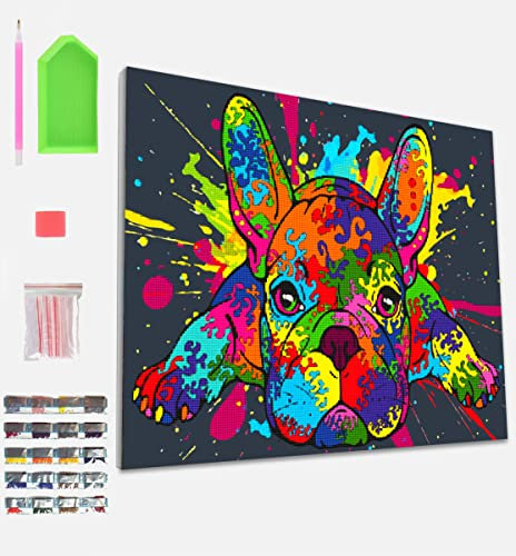 SPLAT PLANET Französische Bulldogge, gerahmtes Diamant-Malset, französische Bulldogge, Kristallrahmen, Diamantkunst, gerahmt, Kunsthandwerk für Erwachsene, Kinder, 30 x 40 cm