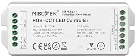 LIGHTEU®, Milight Miboxer 2.4GHz RGB+CCT Farbtemperatur 2700-6500K Controller DMX512 steuerbar, DC12V-36V max. 20A, unterstützt Push Dimmer, FUT039P