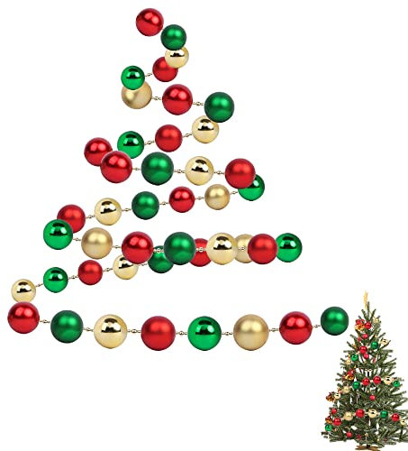 NiCoLa Christmas Tree Decorations, Christmas Tree Decorations Ball 3cm Bead 6ft Chain, Christmas Tree Ornaments with Red, Green & Gold Balls (plastic)