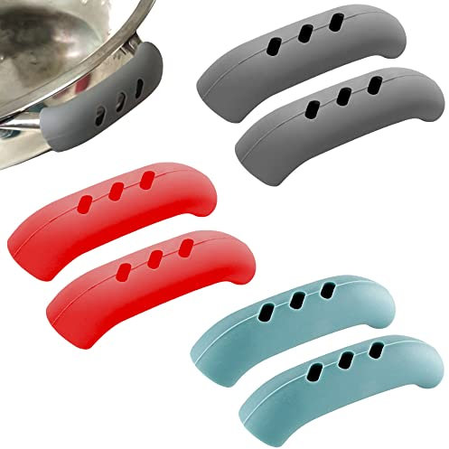 Niuhong 3 Paires Poignées Casserole Silicone Ustensiles Cuisine Support Thermique Manchon Poignée Pot Chaud Isolé Thermiquement Protection Poignées Cuisson Amovible Manique Fonte Silicone