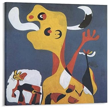 Joan Miro Frau und Hund vor dem Mond, Surrealismus-Kunstwerke, Poster, Kunstwerke, Leinwand, ästhetisch, für Zimmer, Wandkunst, moderne Dekoration, 40 x 40 cm