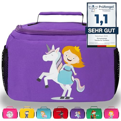 GRINSEZWERGE Tasche für Toniebox Starterset und Tonie Figuren | Aufbewahrung für Tonies Hörfiguren und Zubehör | Box Transporttasche | Tigerbox Tragetasche Koffer (Pia Prinzessin (lila))