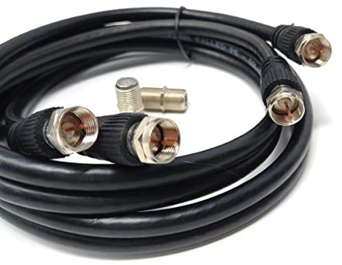 DRUT 1m,Twin Shotgun Satellite Moulded F-Type Plug to Socket RG6 Coaxial Extension Antenna Cable Lead With F-Type Couplers (3.3ft, Black)