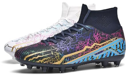 ELAPHURUS Fußballschuhe Herren High Top Spike Cleats Fussballschuhe Outdoor Sportschuhe Professionelle Athletics Trainingsschuhe Fußball Stiefel, Weiß-Schwarz, 39EU