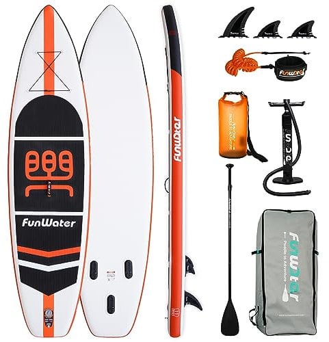 FunWater Tabla de Surf Sup Hinchable de pie,Accesorio de Remo Ajustable,Bomba,Mochila de Viaje,Correa de Seguridad,Funda Impermeable para teléfono móvil