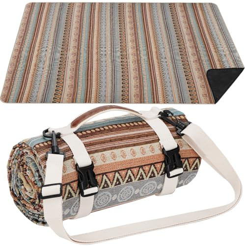 Extra große, wasserdichte Picknickdecke, tragbare Camping- und Strandmatte, sandfrei, mit Tragegurt, Parkdecke für Gras, Wandern, Reisen, Konzerte, drinnen (Orange)