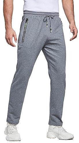 JustSun Jogginghose Herren Baumwolle Sporthose Herren Lang Trainingshose Männer Sweatpants Sweathose Freizeithose Sport Hose Herren mit Reissverschluss Grau S