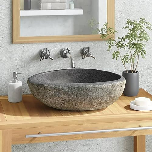 Homgoday Oval Waschbecken aus Flussstein 29-38x24-31 cm, Naturstein, für Badezimmer und Waschraum Model146212