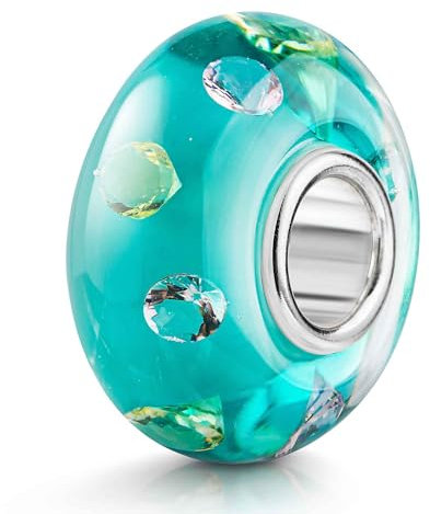 Materia Glas Beads Charms Silber 925 türkis mit Zirkonia für Damen 944