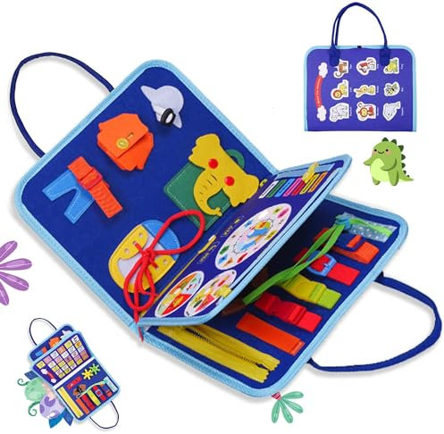 Busy Board Ruhiges Buch 20 Montessori Spielzeug ab 1 2 3 4 Jahre Lernspielzeug Activity Board Kleinkinder Kind Motorikspielzeug Geschenk Junge Mädchen Baby Sensorik Spielzeug (Blau, 1er-Pack)