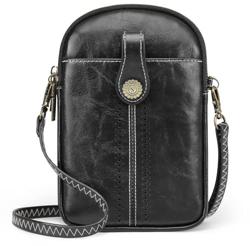 S-ZONE Damen Handy Umhängetasche PU Leder RFID Blockierung Vintage Handytasche mit Geldbörse zum Umhängen mit Kartenfächer Verstellbar Abnehmbar Schultergurt für Handy unter 6,7