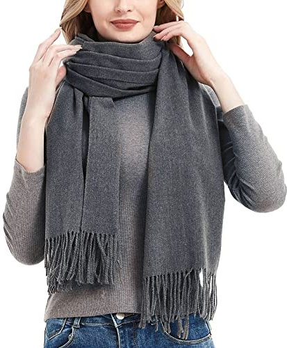 AMhomely Langer Schal für Damen, UK-Schal, Strickmuster, solide, warme Strickschal, elegant, einfarbig, gestrickt, Schal, Warps, lange Wraps, klassisch, dick, gestrickt, passt zu allen, 01 Dunkelgrau,