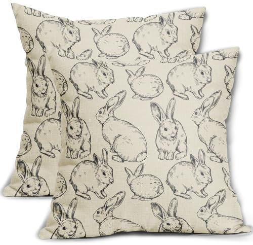 Sweetshow Schwarze Oster-Kissenbezüge, 45,7 x 45,7 cm, 2 Stück, niedliches Hasen-Motiv, Oster-Motiv, dekorative Outdoor-Kissen, Frühlingsdekorationen, Urlaubskissenbezüge, rustikale Dekoration für