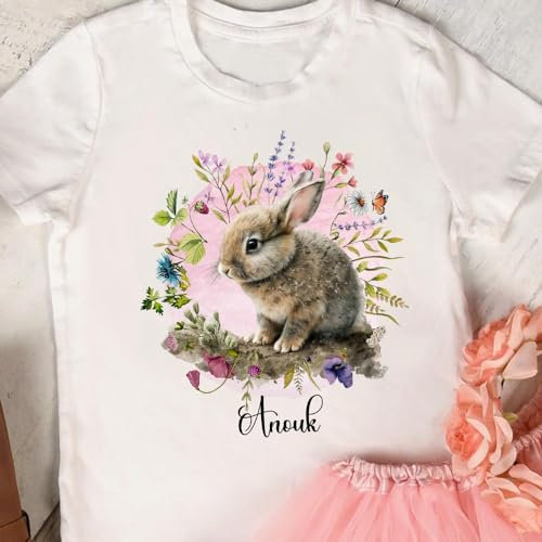 Bügelbilder Hase Häschen Blumenkranz in A5 A4 Bogen Wunschname Name Applikation Kissen Shirt Bügelbild Bügelmotiv Patch auch dunkle Textilien bb270 - ausgewählte Größe: *A5*