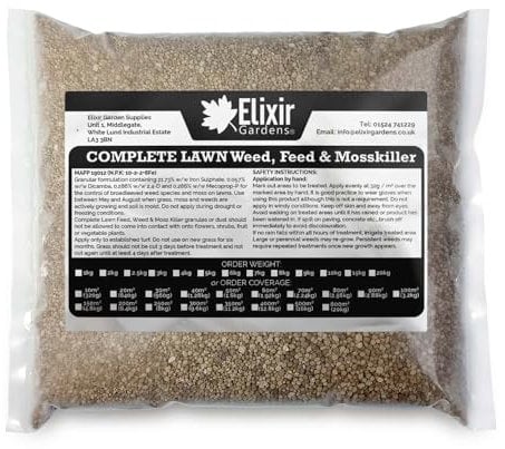Elixir Gardens Seasonal Lawn Fertilisers for Turf & Grass | Complete Lawn Weed, Feed & Mosskiller with added Iron | 10-2-2+8Fe | Treats 150 Sq. Meters