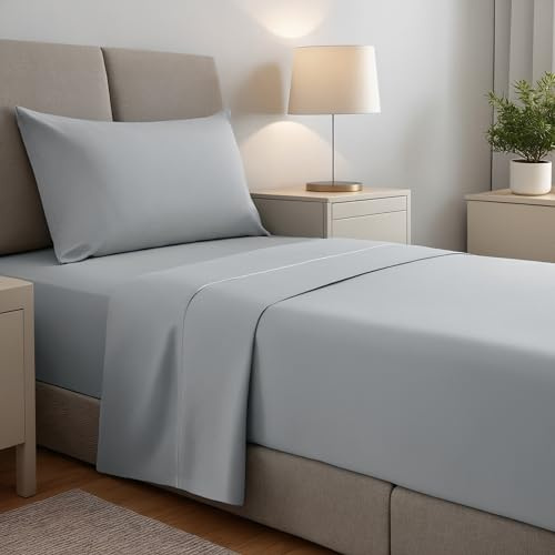 gobedreams bettlaken-Set 3-teilig 90x190/200, bettlaken aus gebürsteter Mikrofaser-Polyester. Flaches Laken, Spannbetttuch und 1 Kissenbezug. Farbe Hellgrau