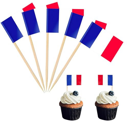 POPOYU 100 Stück Frankreich Fahne Zahnstocher,Flaggenpicker Frankreich,FrankreichFlagge Klein,Aufkleber Flagge,Flaggen Zahnstocher Welt für Eurovision Contest,Olympische Cupcake Topper