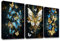 3 Pcs Blaue und goldene Schmetterlinge Mit Rahmen Leinwand Bilder Glänzender Schmetterlinge Bild auf Leinwand Malerei Wandbilder Wanddeko Wohnzimmer Schlafzimmer Dekorationen 90x40cm (12x16x3pcs)