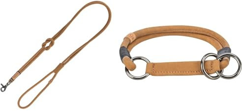 TRIXIE BE Nordic Set Sand: Leder-Hundeleine 1,20 m & Leder Zug-Stopp-Halsband M 45 cm