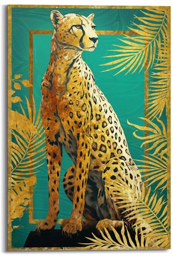 REINDERS Wandbild, Cheetah Pose, Wohnzimmer, Bilder, Wanddeko, Room Decor, MDF, Gold, 90 x 60