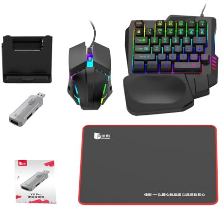 Clavier et Souris de Jeu à moitié Main, Ensemble de convertisseur de Jeu pour téléphone -Ensemble Clavier et Souris mécaniques 35 Touches avec convertisseur USB | Ensemble de convertisseurs Portables