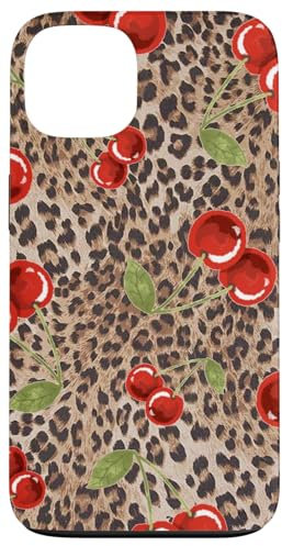 iPhone 13 Cute Cherry Cherries On Cheetah Leopard Print Girl Women Case