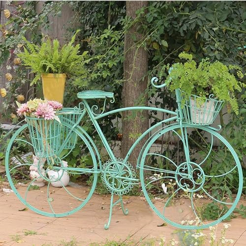 Bike Flower Pot White Garden Planter Decorative Metal Wedding Bicycle Garden Flower Stand(Color:Green)