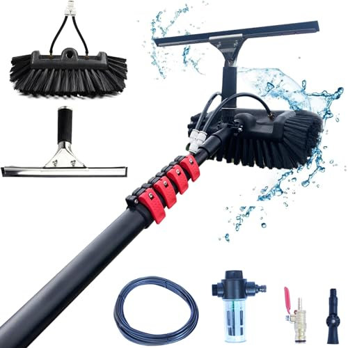 SADOMAIN Waschbürste mit Teleskopstiel 3.6-10.8M ausziehbar zur Reinigung von Solaranlage Terrassendach Fensterreinigung Photovoltaik Wintergarten Reinigungsset PV Anlage Reinigung (5.4M)