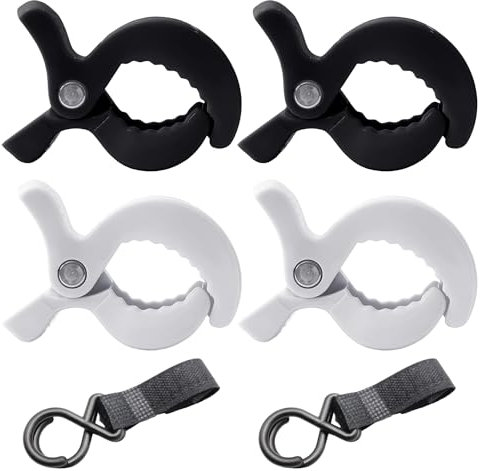 4 clip per passeggino, 2 ganci per passeggino, clip per passeggino, clip per giocattoli per passeggino, clip per asciugamani, clip per asciugamano da spiaggia, mollette in plastica antivento