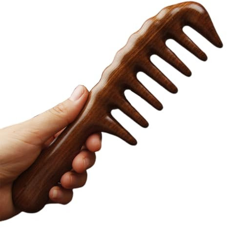 EOYVAIL Peignes,Grand peigne en bois à dents larges, peigne de massage antistatique, peigne à cheveux en bois, peigne de massage, peigne de soin des cheveux (20 cm)