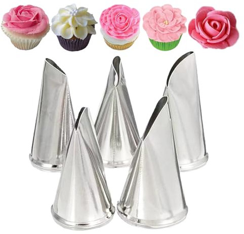 WishesMar 5 Douille à Pâtisserie Pétale en Acier Inoxydable pour Décoration de Gâteaux, Tarte, Biscuits, Cupcakes, Gâteau et Cookies